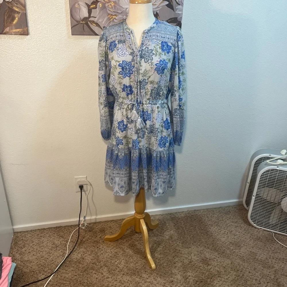 🎉HP🎉Lucky Brand Blue Floral Print Women’s Tiered Dress - Boho - Picture 2 of 11